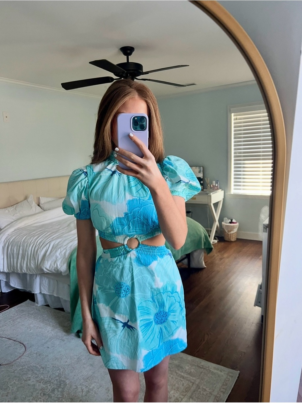 Sabo Blue Backless Floral Cutout Mini Dress